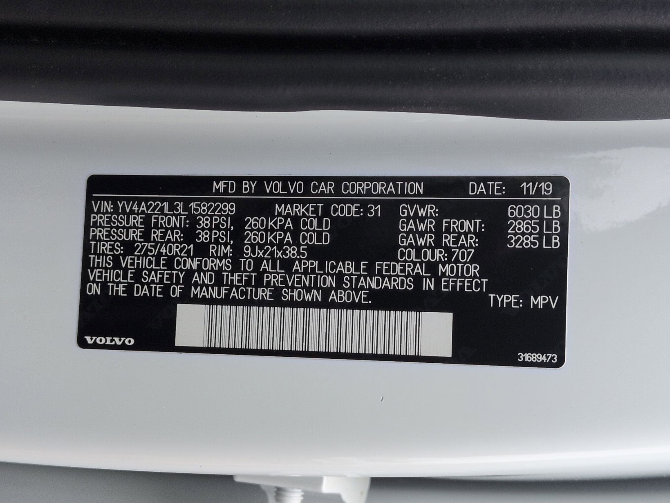 2020 Volvo XC90 T6 Inscription 6 Passenger